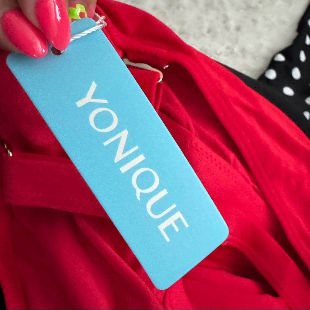 NWT- YONIQUE Tummy Control Bathing Suit Blouson Tankini Swimsuit-Red Dot - Picture 8 of 15